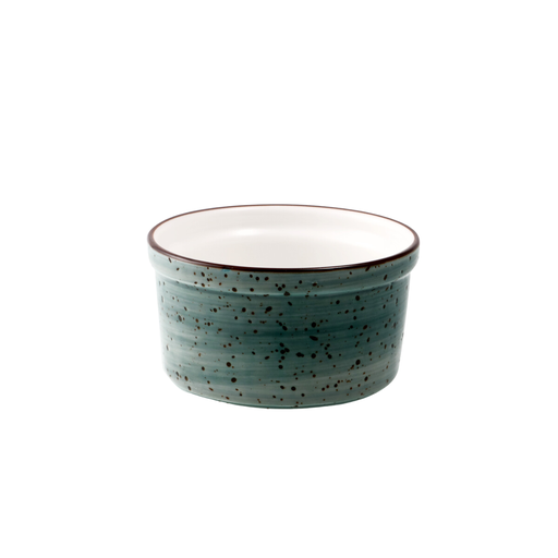[08-071DG] Porceletta Green Color Glazed Porcelain Green Lined Ramekin 9 cm