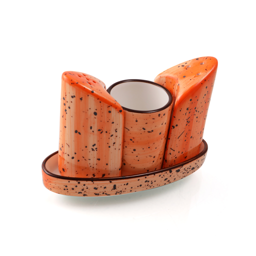 [08-091DO] Porceletta Orange Color Glazed Porcelain Condiment Set 4 Pieces
