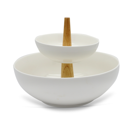 [08-1538] Porceletta Ivory Porcelain 2 Tier Bowl Serving Set