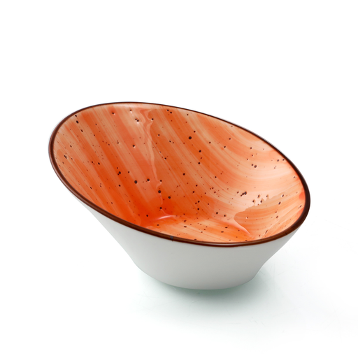 [08-1581DO] Porceletta Orange Color Glazed Porcelain Boat Bowl 16 cm