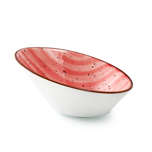 [08-1581DR] Porceletta Red Color Glazed Porcelain Boat Bowl 16 cm