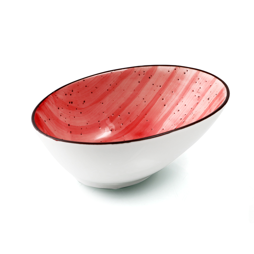[08-1582DR] Porceletta Red Color Glazed Porcelain Boat Bowl 18 cm