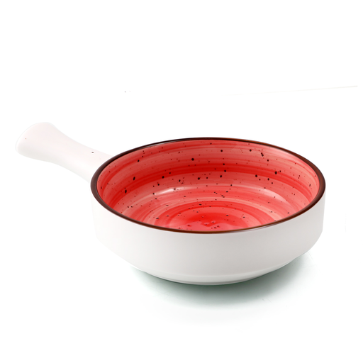 [08-1583DR] Porceletta Red Color Glazed Porcelain Red Serving Pan   8.5"
