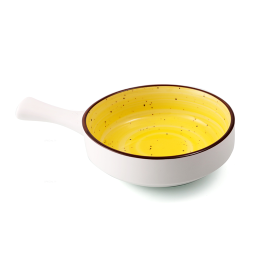 [08-1583DY] Porceletta Yellow Color Glazed Porcelain Yellow Serving Pan   8.5"