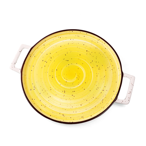 [08-1585DY] Porceletta Yellow Color Glazed Porcelain Yellow Pizza Plate 32 cm / 12"