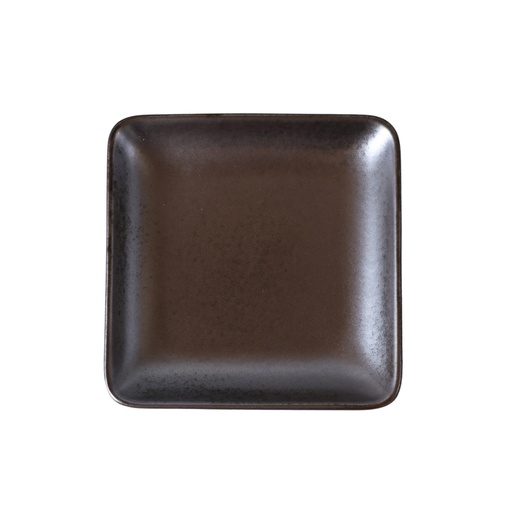 [08-1601D3] Porceletta Rustic Black Reactive Glaze Porcelain 4.875" Square Plate