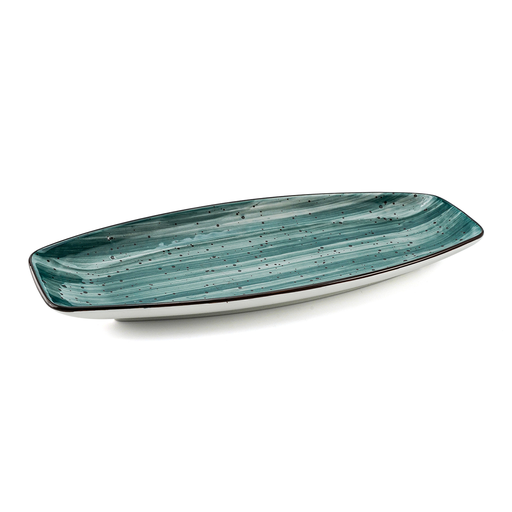 [08-1603DG] Porceletta Green Color Glazed Porcelain Boat Shape Plate 12"
