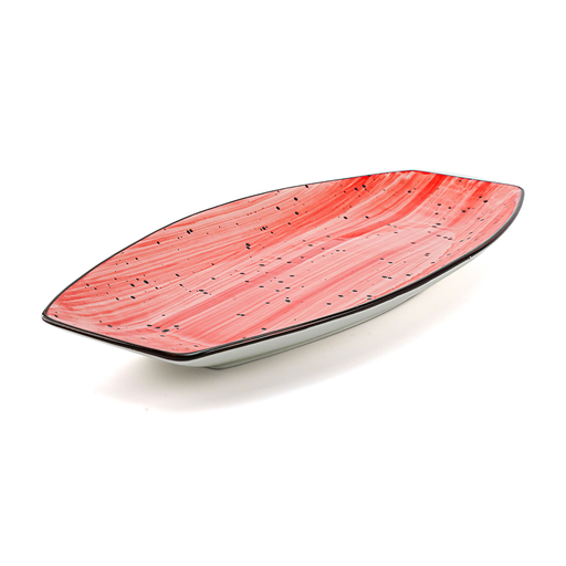 [08-1603DR] Porceletta Red Color Glazed Porcelain Boat Shape Plate 12"