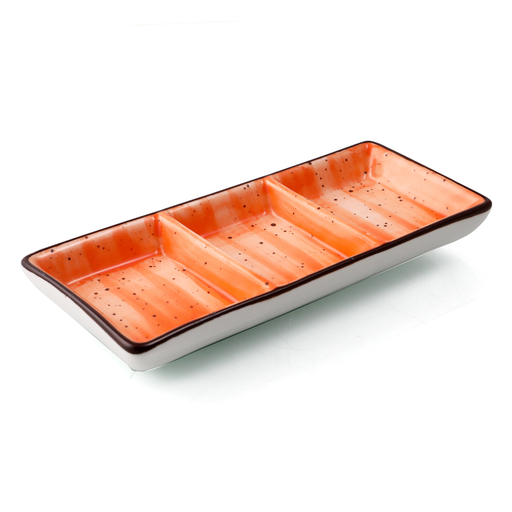 [08-227DO] Porceletta Orange Color Glazed Porcelain Rectangular Compartment Dish 7"