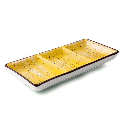 [08-227DY] Porceletta Yellow Color Glazed Porcelain Rectangular Compartment Dish 7